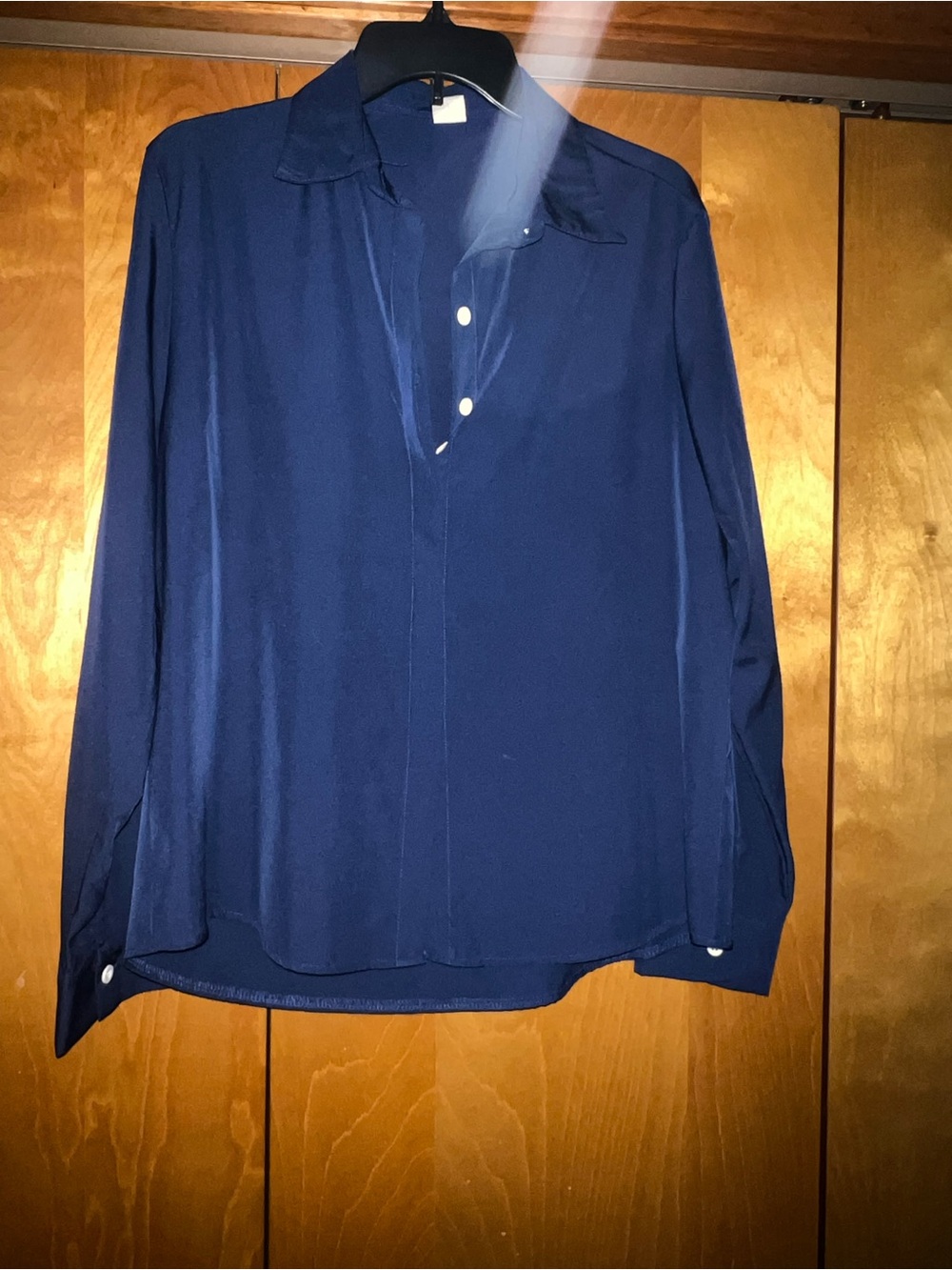 Women Long-Sleeve Navy Button-Front Blouse